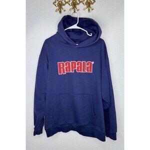 Vtg RAPALA Fishing Mens Hoodie Red Embroidered Navy Blue Large Pullover Thick B1